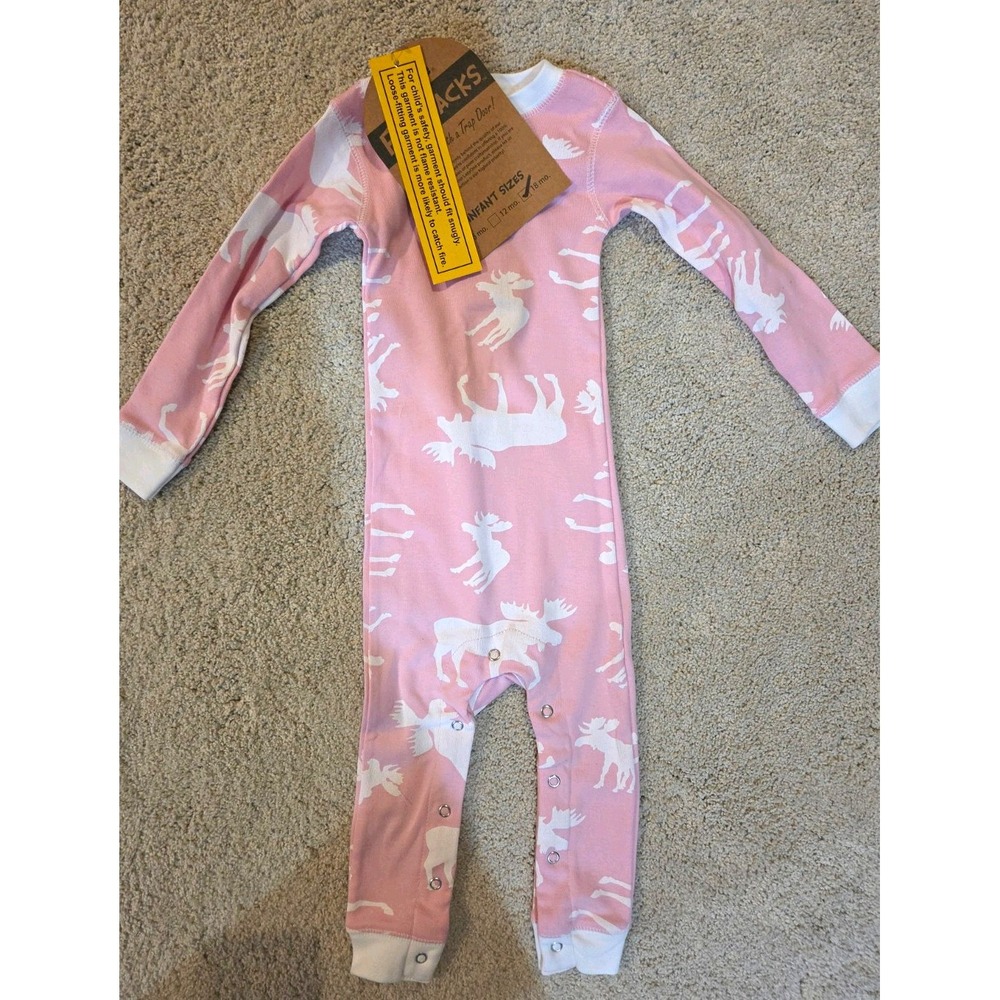 LazyOne FlapJacks Pink Moose Animal Print Cotton Knit One-Piece 18M